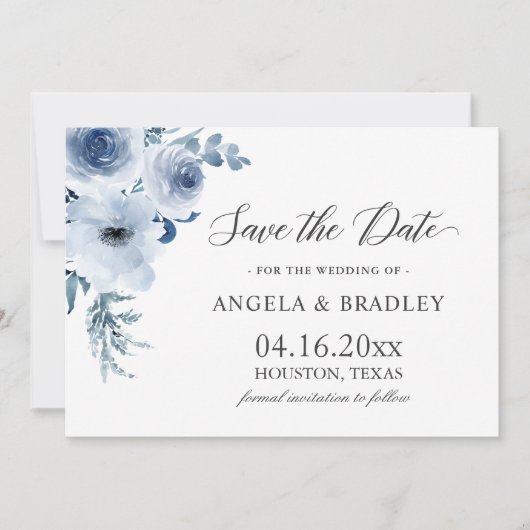 Save The Date Dusty Blue Romantic Boho Floral Mariage (Devant)