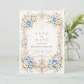 Save The Date Dusty Blue Rose Baroque Quinceañera (Debout devant)