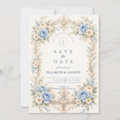 Save The Date Dusty Blue Rose Baroque Wedding (Devant)