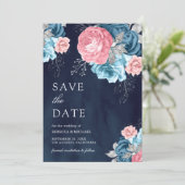 Save The Date Dusty Blue Rose Floral Rose Mariage de marine (Debout devant)
