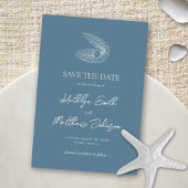 Save The Date Dusty Blue Shell Beach Ocean Destination Mariage