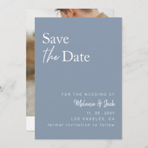 Save The Date Dusty Blue Simple Calligraphie Photo Enregistrer L