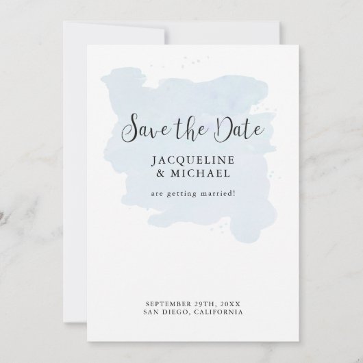 Save The Date Dusty Blue Simple élégant Script moderne Aquarelle (Devant)