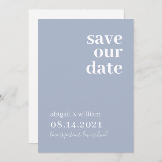 Save The Date Dusty Blue Simple Moderne Mariage non photo (Devant / Derrière)