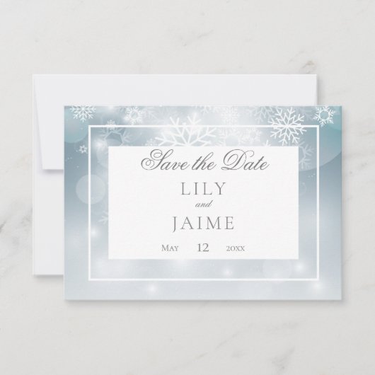 Save The Date Dusty Blue Snowflake Sky Mariage moderne (Devant)