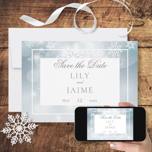 Save The Date Dusty Blue Snowflake Sky Mariage moderne