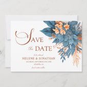 Save The Date Dusty Blue Terracotta Boho Élégant Mariage Floral (Devant)