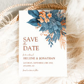 Save The Date Dusty Blue Terracotta Boho Floral Mariage élégant