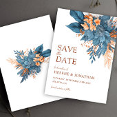 Save The Date Dusty Blue Terracotta Boho Floral Mariage élégant