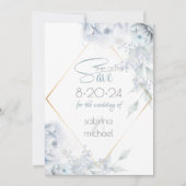 Save the date | Dusty Blue Waterverf Peonies (Voorkant)