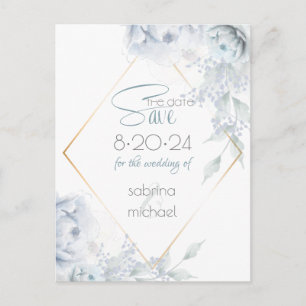 Save the date   Dusty Blue Waterverf Peonies Briefkaart