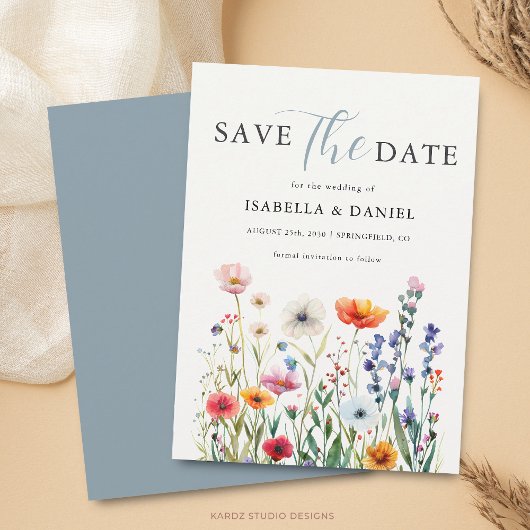 Save The Date Dusty Blue Wildflower Wedding