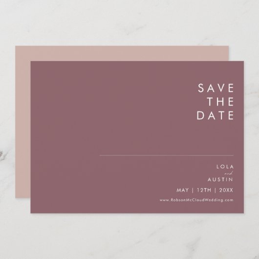 Save The Date Dusty Boho Purple & Rose Horizontal Enregistrer La (Devant / Derrière)