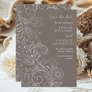 Save The Date Dusty Brown Élégant Mariage Floral Enregistrer La