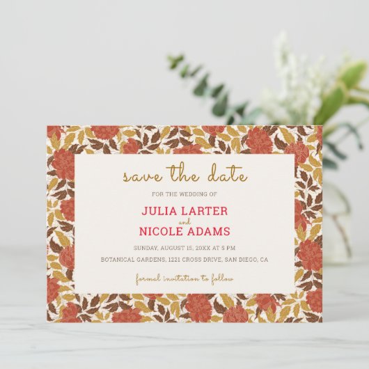 Save The Date Dusty Brunt Orange Peony Flowers Mariage de automn (Debout devant)