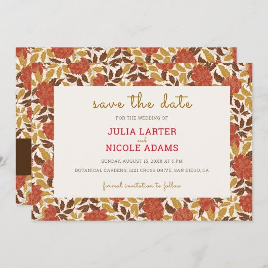 Save The Date Dusty Brunt Orange Peony Flowers Mariage de automn (Devant / Derrière)