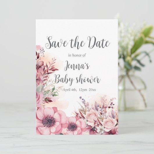 Save The Date Dusty Coral QR Code Baby shower (Debout devant)