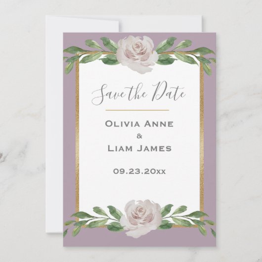 Save The Date Dusty Lavender Floral Élégant Mariage Script (Devant)