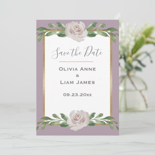 Save The Date Dusty Lavender Floral Élégant Mariage Script (Debout devant)