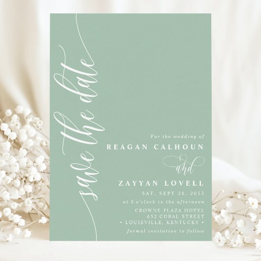 Save The Date Dusty Mint Simple Script Moderne Enregistrer La Da