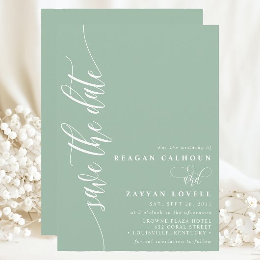 Save The Date Dusty Mint Simple Script Moderne Enregistrer La Da