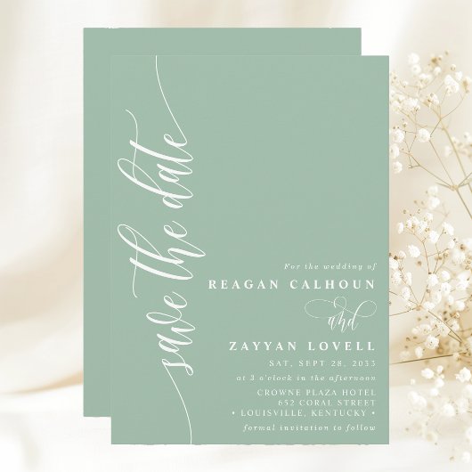 Save The Date Dusty Mint Simple Script Moderne Enregistrer La Da