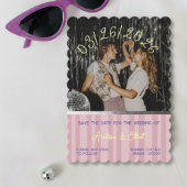 Save The Date Dusty Pink Retro Spring Disco Wedding Photo