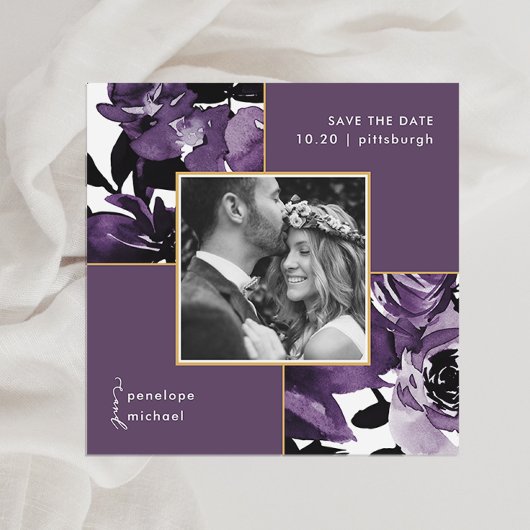 Save The Date Dusty Purple Floral Photo Mariage Enregistrer La D