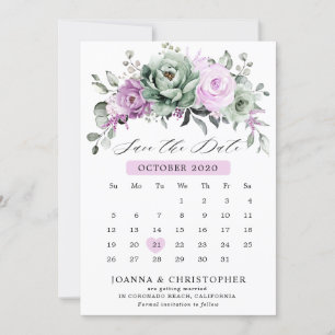 Save The Date Dusty Purple Sage vert aquarelle Floral Mariage