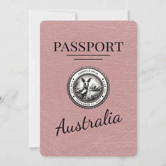 Save The Date Dusty Rose Australie Passeport Enregistrer La Date (Devant)