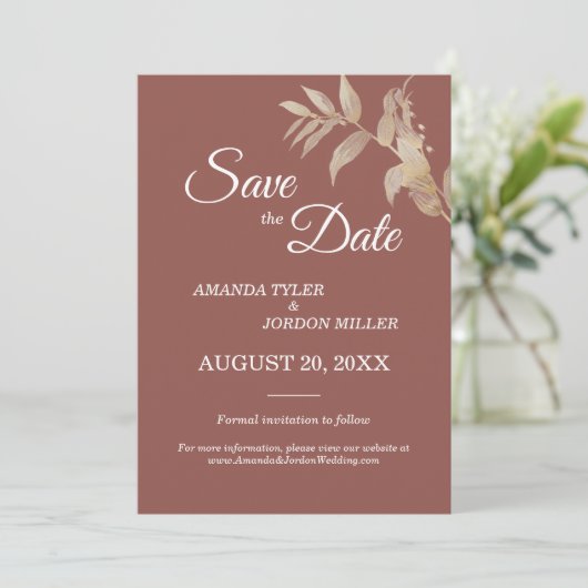 Save The Date Dusty Rose Automne Boho Wedding Enregistrer La Dat (Debout devant)