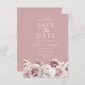 Save The Date Dusty Rose & Blush Roses Mariage élégant (Devant / Derrière)