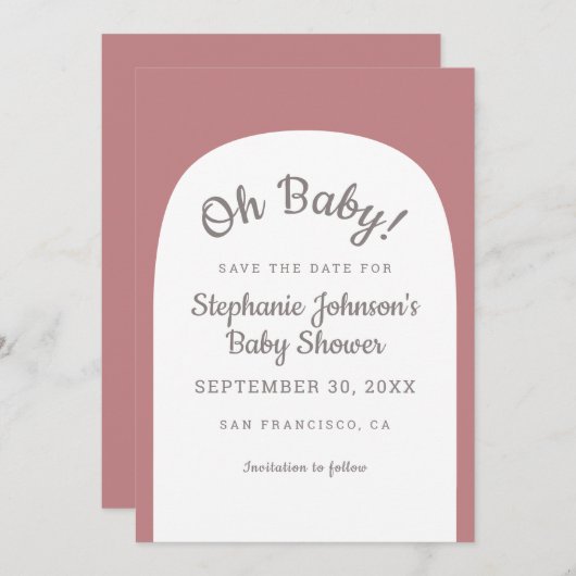 Save The Date Dusty Rose Bohemian Arch Oh Baby Baby shower (Devant / Derrière)