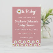 Save The Date Dusty Rose Bohemian Daisies Oh Baby Baby shower (Debout devant)