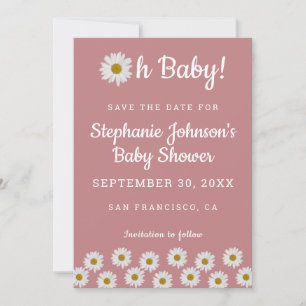 Save The Date Dusty Rose Bohemian Daisies Oh Baby Baby shower