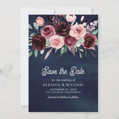 Save The Date Dusty rose Bourgogne Floral Navy Mariage bleu (Devant)