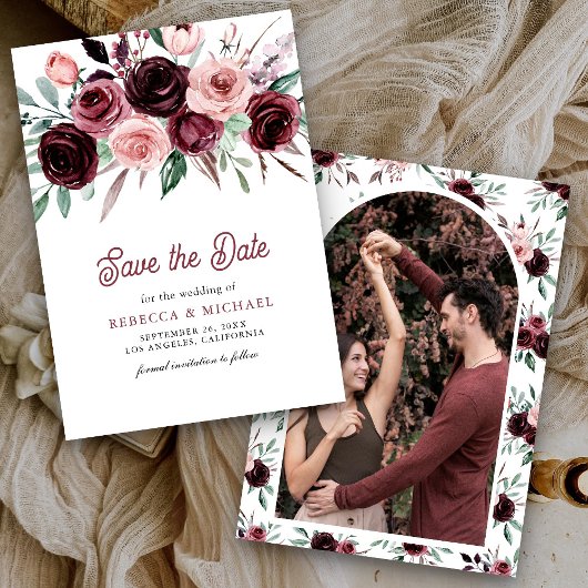 Save The Date Dusty rose Bourgogne Mariage floral
