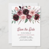 Save The Date Dusty rose Bourgogne Mariage floral (Devant)