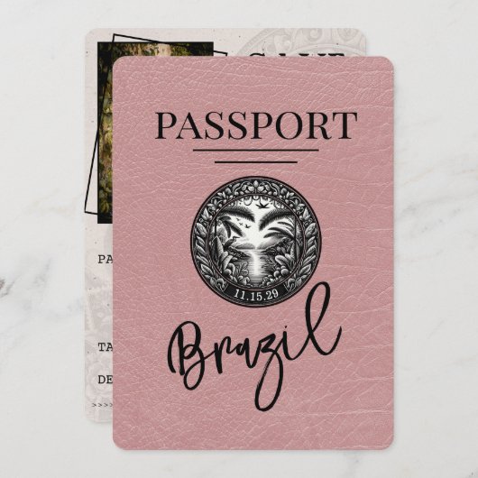 Save The Date Dusty Rose Brésil Passeport Enregistrer La Date (Devant / Derrière)
