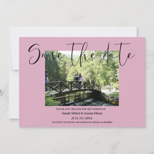 Save The Date Dusty Rose Couple Photo Wedding Enregistrer la dat (Devant)
