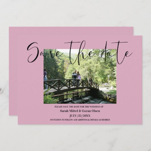 Save The Date Dusty Rose Couple Photo Wedding Enregistrer la dat (Devant / Derrière)