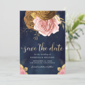 Save The Date Dusty Rose Earthy Floral Mariage de la marine (Debout devant)