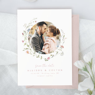 Save The Date Dusty rose Fleur sauvage Rustic Boho Couple photo