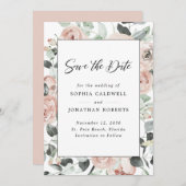 Save The Date Dusty Rose Floral Eucalyptus Mariage (Devant / Derrière)