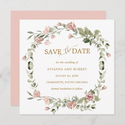 Save The Date Dusty Rose Floral Eucalyptus Mariage Enregistrer L (Devant / Derrière)