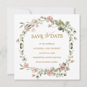 Save The Date Dusty Rose Floral Eucalyptus Mariage Enregistrer L