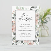 Save The Date Dusty Rose Floral Moderne Mariage de calligraphie (Debout devant)
