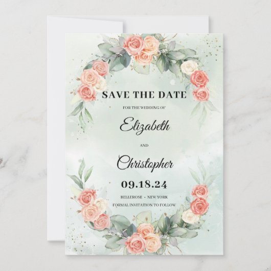 Save The Date Dusty Rose Floral Wreath Eucalyptus verdure (Devant)
