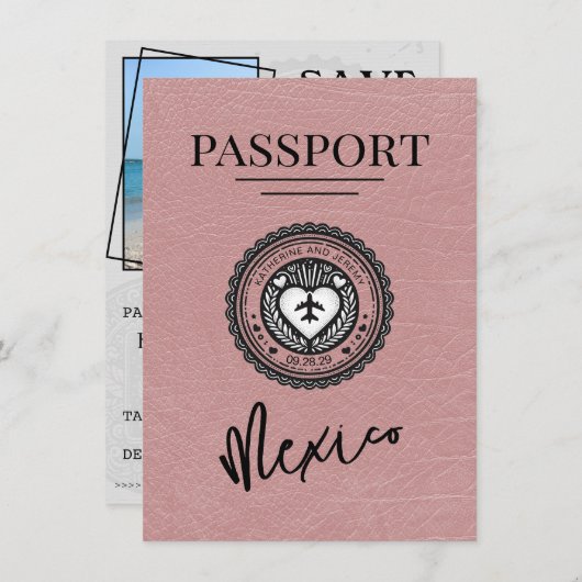 Save The Date Dusty Rose Mexique Passeport Enregistrer La Date (Devant / Derrière)