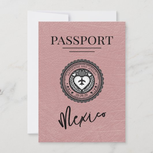 Save The Date Dusty Rose Mexique Passeport Enregistrer La Date (Devant)